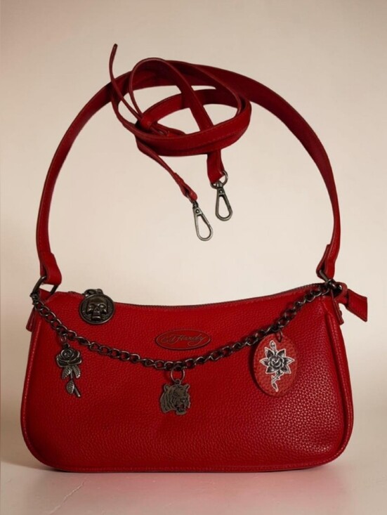 Ed Hardy Handbags - Ed Hardy Red leather Baguette shoulder bag with crossbody strap